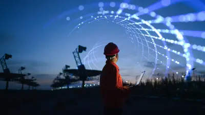 Technician in field with antennas